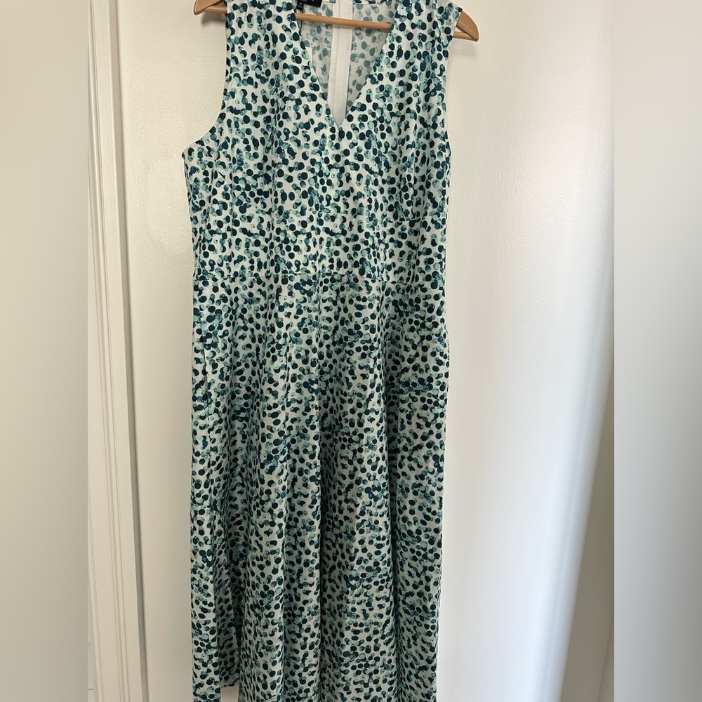 NWT Lafayette 148 A-line Sleeveless Dress Agate Teal Multi, size 16